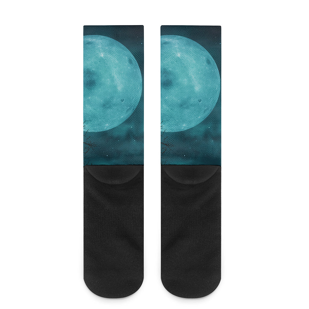 Night Sky And Full Moon Print Crew Socks