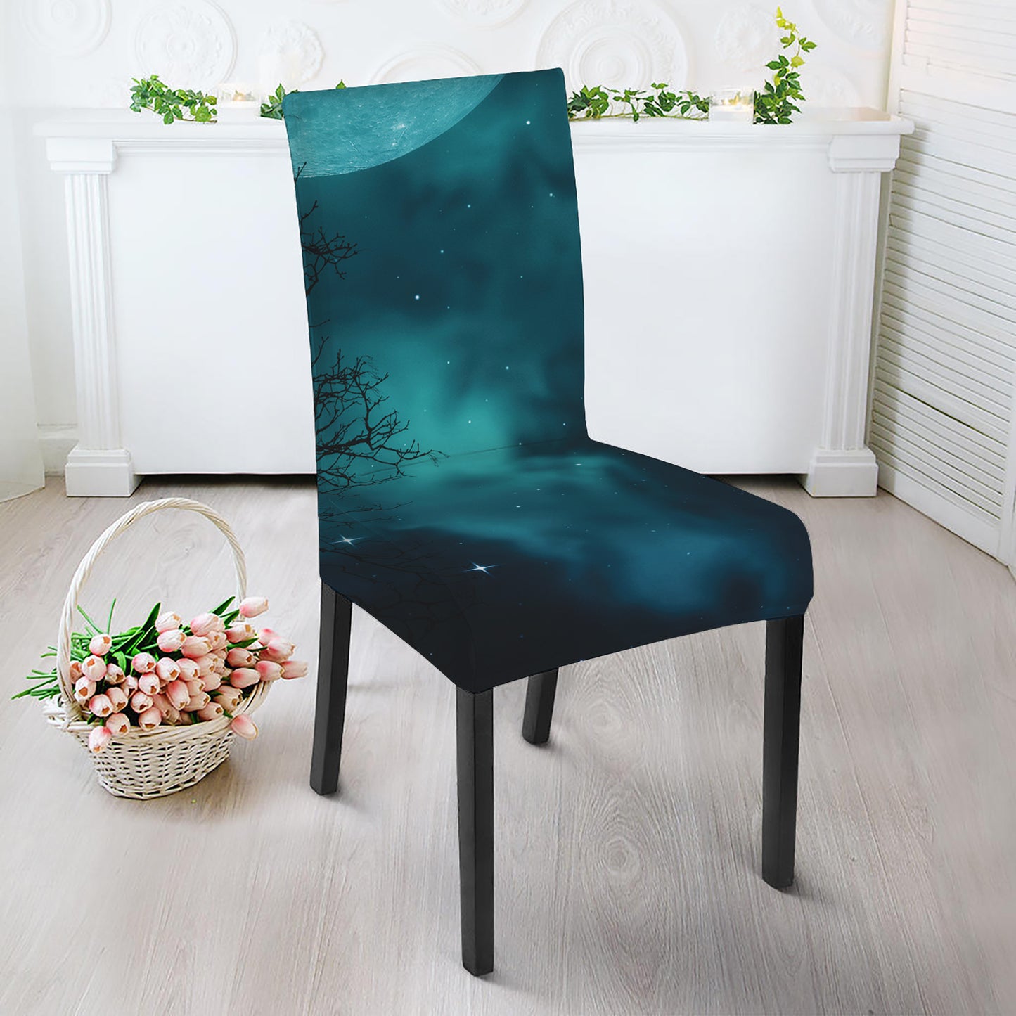 Night Sky And Full Moon Print Dining Chair Slipcover
