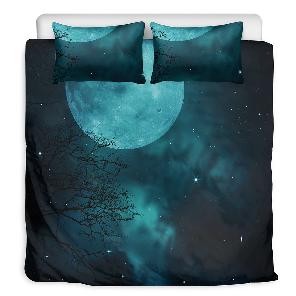 Night Sky And Full Moon Print Duvet Cover Bedding Set