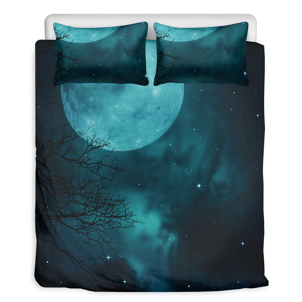 Night Sky And Full Moon Print Duvet Cover Bedding Set