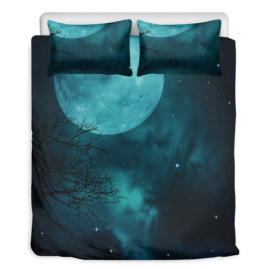 Night Sky And Full Moon Print Duvet Cover Bedding Set