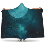 Night Sky And Full Moon Print Hooded Blanket