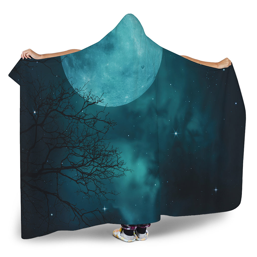 Night Sky And Full Moon Print Hooded Blanket
