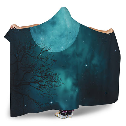 Night Sky And Full Moon Print Hooded Blanket
