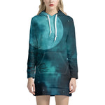 Night Sky And Full Moon Print Hoodie Dress