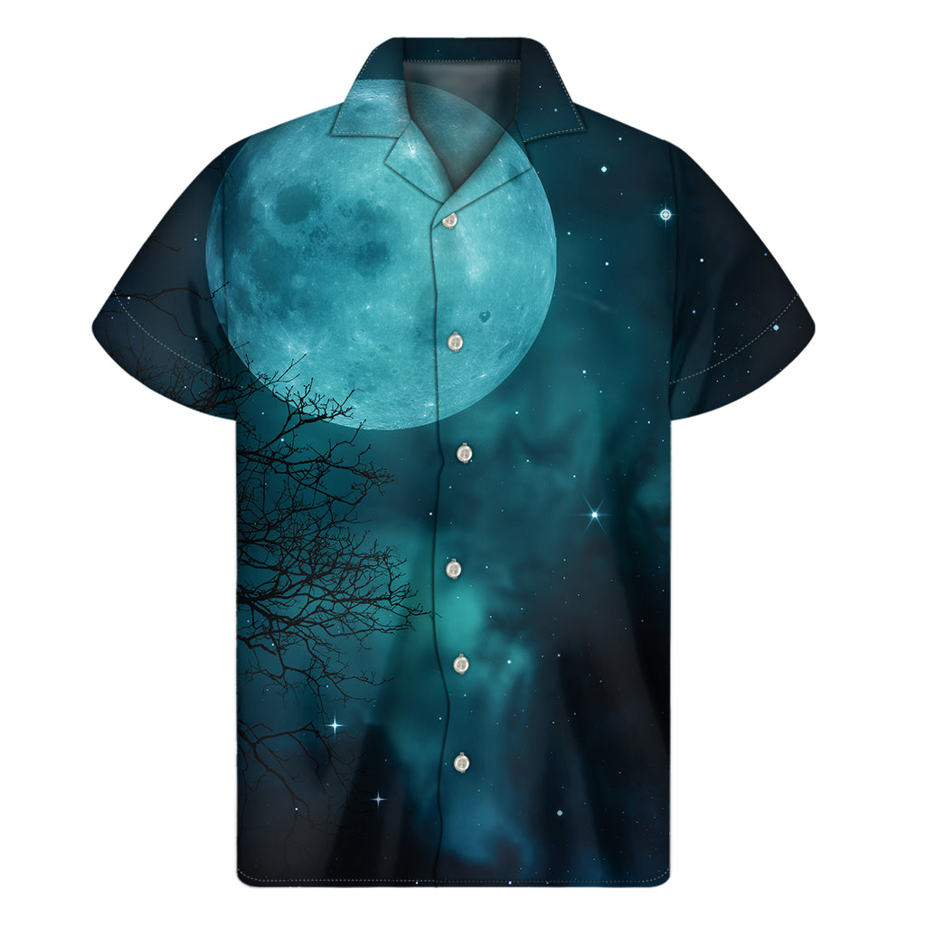 Night Sky And Full Moon Print Men's Short Sleeve Shirt