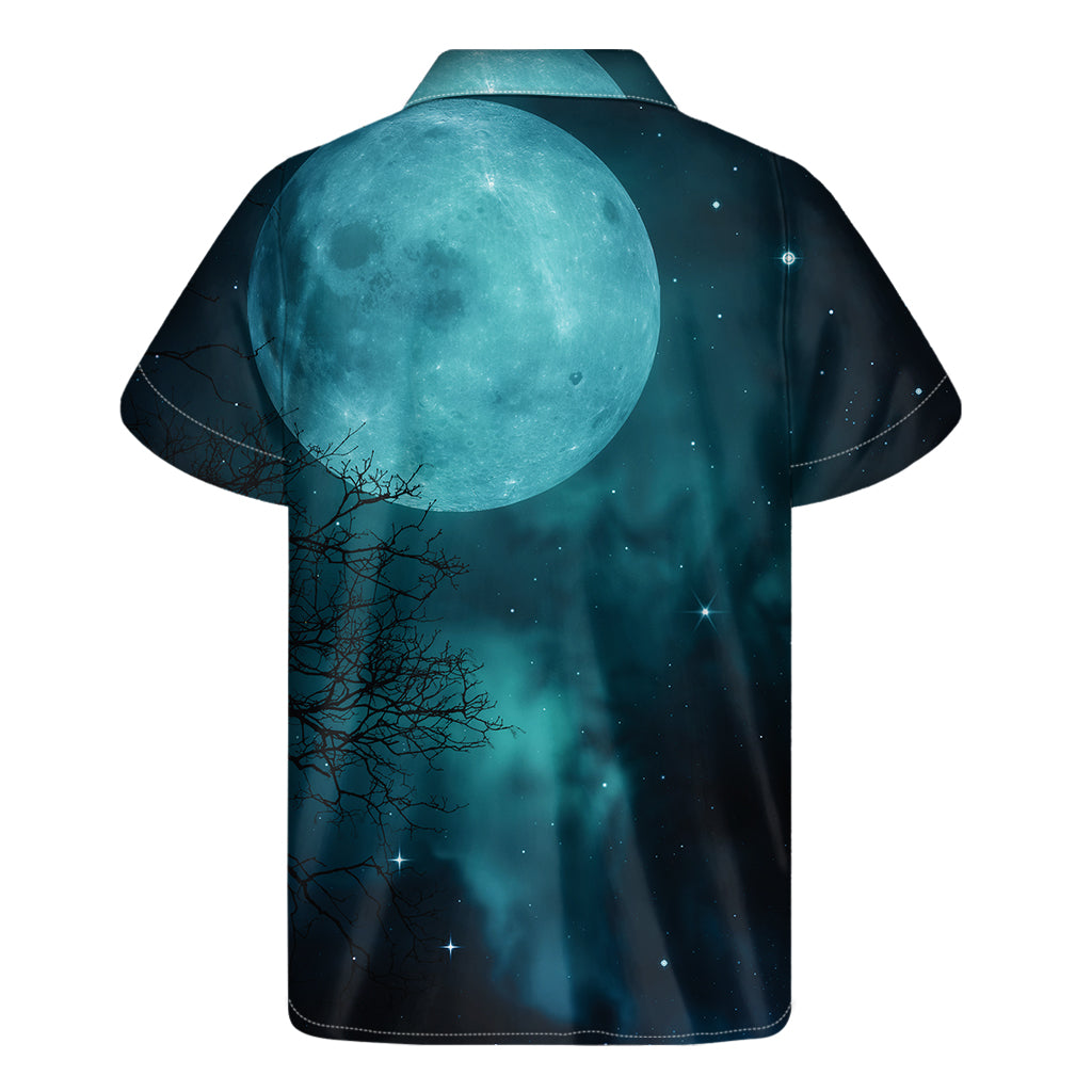 Night Sky And Full Moon Print Men's Short Sleeve Shirt