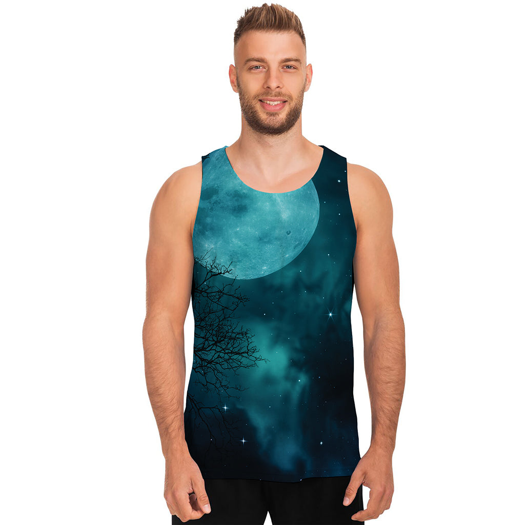 Night Sky And Full Moon Print Men's Tank Top