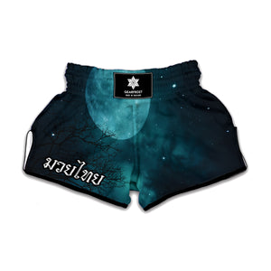 Night Sky And Full Moon Print Muay Thai Boxing Shorts