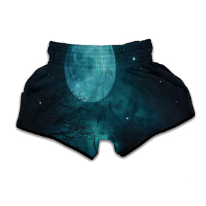 Night Sky And Full Moon Print Muay Thai Boxing Shorts