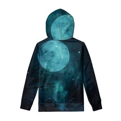 Night Sky And Full Moon Print Pullover Hoodie