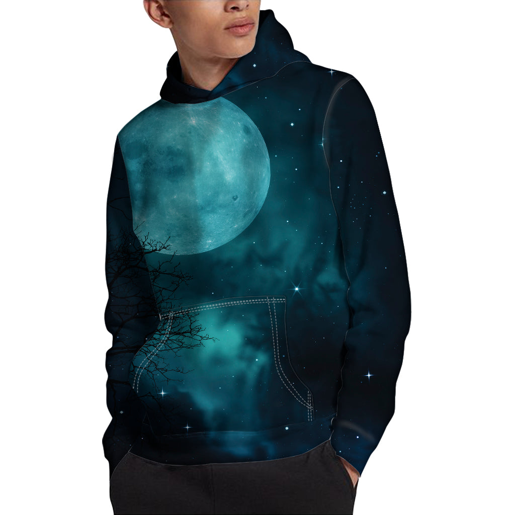 Night Sky And Full Moon Print Pullover Hoodie