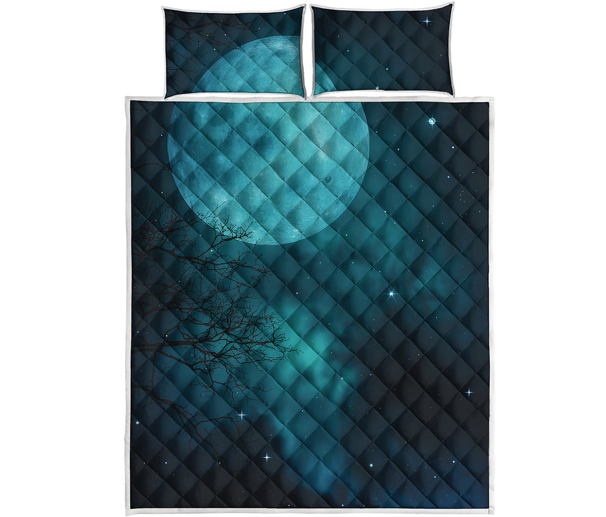 Night Sky And Full Moon Print Quilt Bed Set