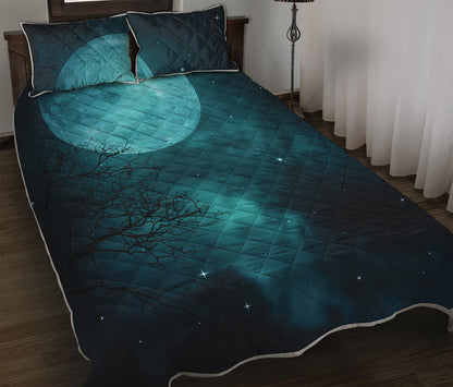 Night Sky And Full Moon Print Quilt Bed Set