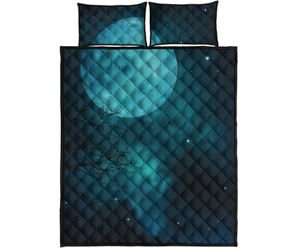 Night Sky And Full Moon Print Quilt Bed Set
