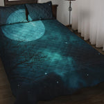 Night Sky And Full Moon Print Quilt Bed Set