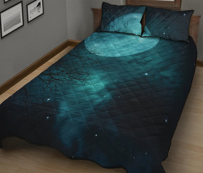 Night Sky And Full Moon Print Quilt Bed Set