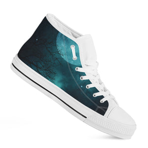 Night Sky And Full Moon Print White High Top Shoes