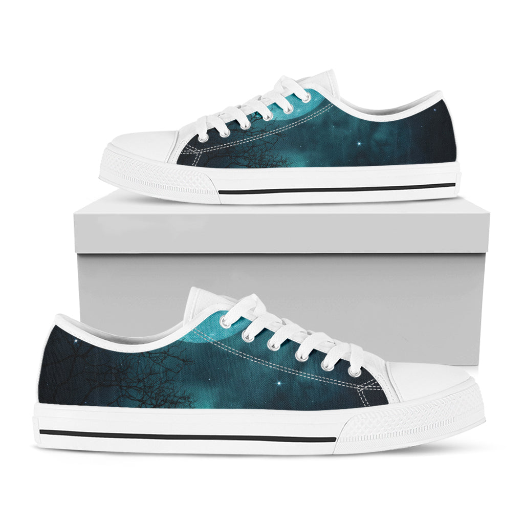 Night Sky And Full Moon Print White Low Top Shoes