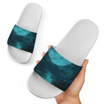 Night Sky And Full Moon Print White Slide Sandals