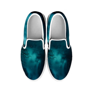 Night Sky And Full Moon Print White Slip On Shoes