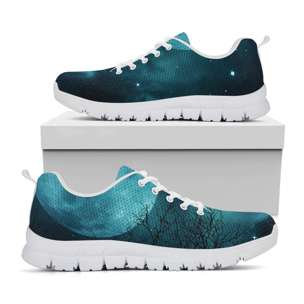 Night Sky And Full Moon Print White Sneakers