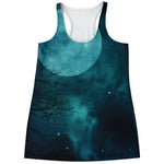 Night Sky And Full Moon Print Women's Racerback Tank Top