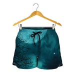 Night Sky And Full Moon Print Women's Shorts