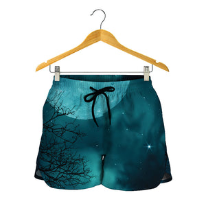 Night Sky And Full Moon Print Women's Shorts