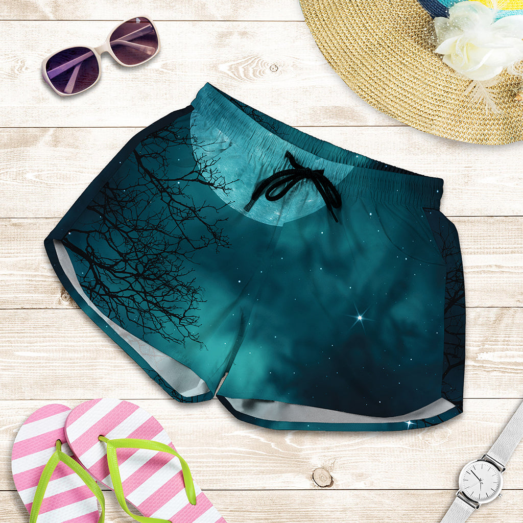 Night Sky And Full Moon Print Women's Shorts