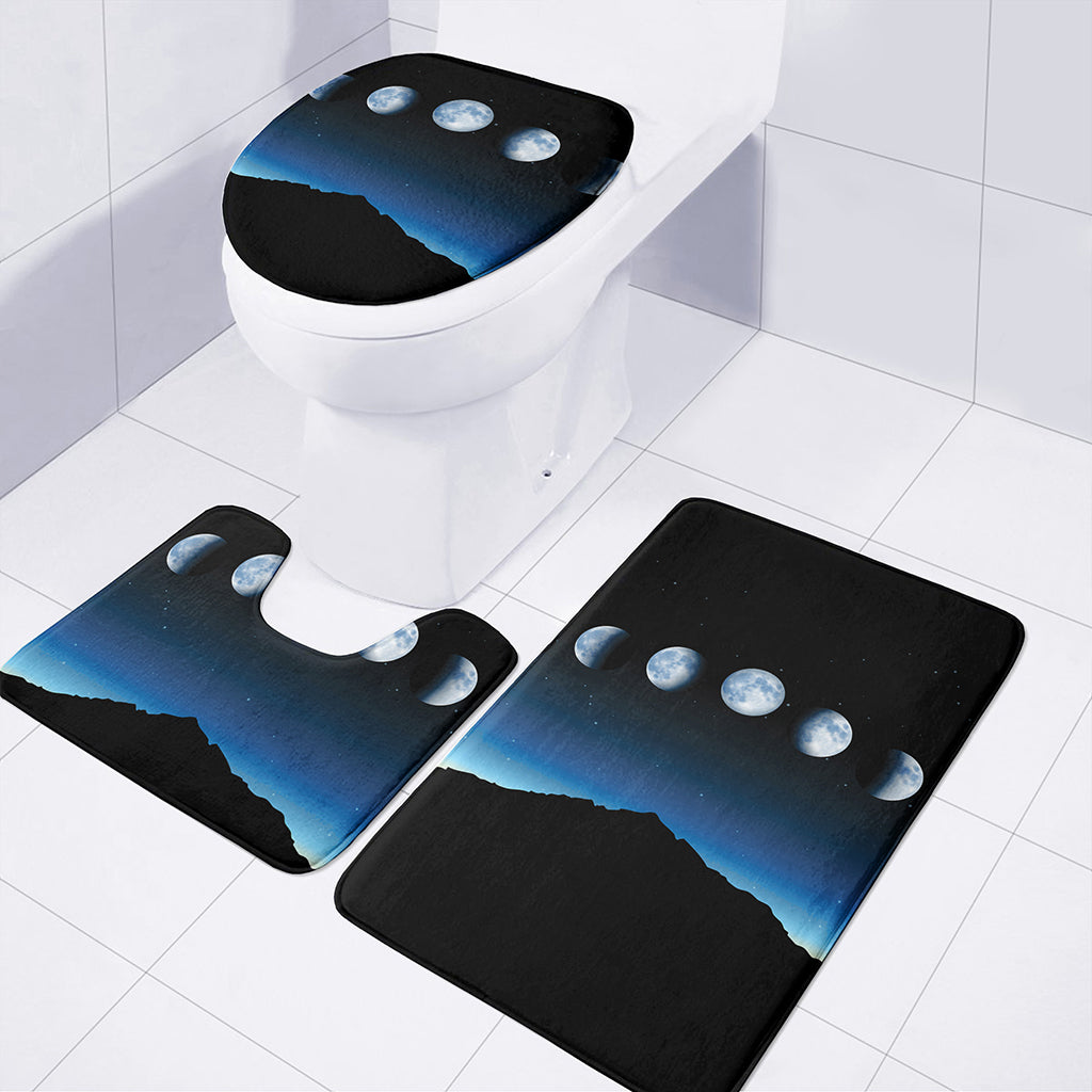 Night Sky And Moon Phase Print 3 Piece Bath Mat Set