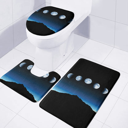Night Sky And Moon Phase Print 3 Piece Bath Mat Set