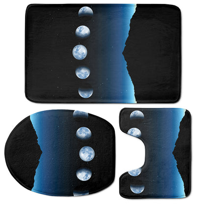 Night Sky And Moon Phase Print 3 Piece Bath Mat Set
