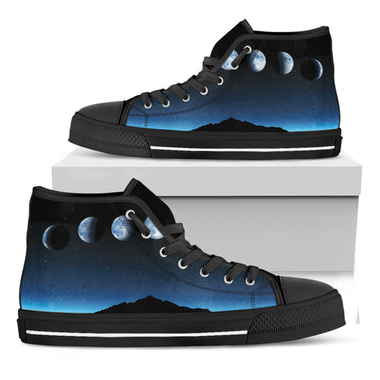 Night Sky And Moon Phase Print Black High Top Shoes