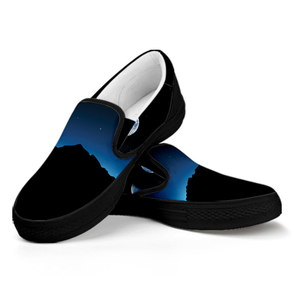 Night Sky And Moon Phase Print Black Slip On Shoes