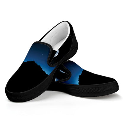 Night Sky And Moon Phase Print Black Slip On Shoes