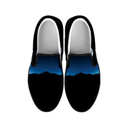 Night Sky And Moon Phase Print Black Slip On Shoes