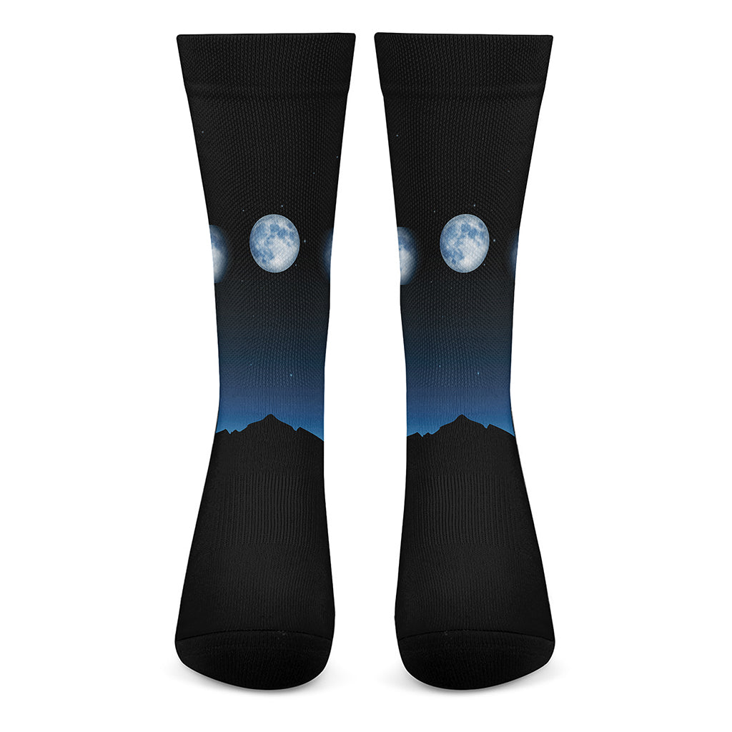 Night Sky And Moon Phase Print Crew Socks