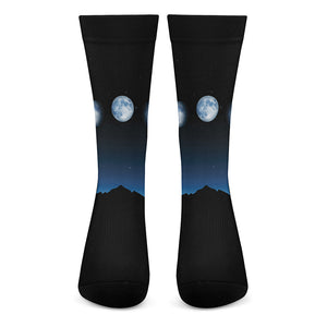 Night Sky And Moon Phase Print Crew Socks