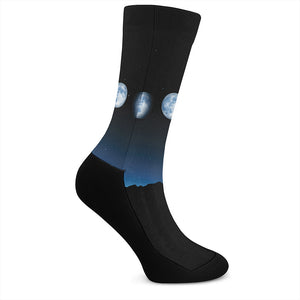 Night Sky And Moon Phase Print Crew Socks