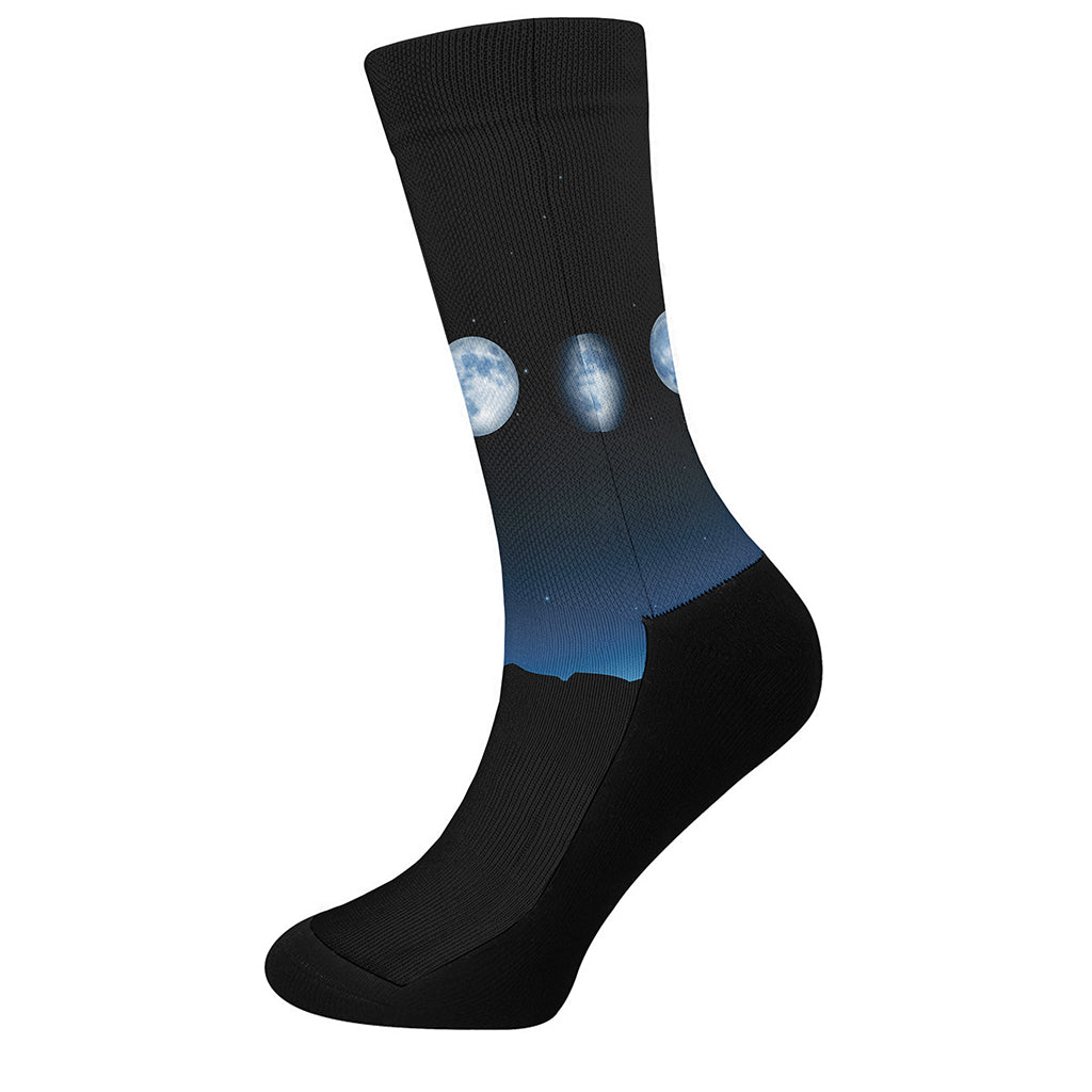 Night Sky And Moon Phase Print Crew Socks