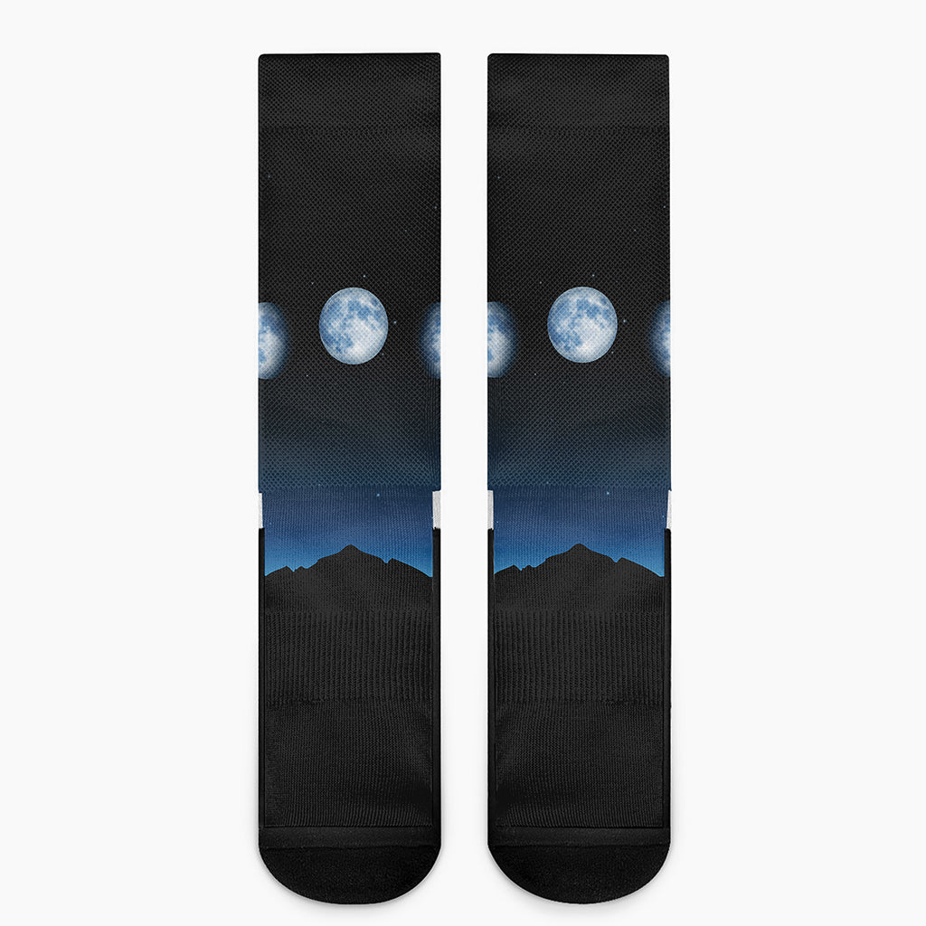 Night Sky And Moon Phase Print Crew Socks