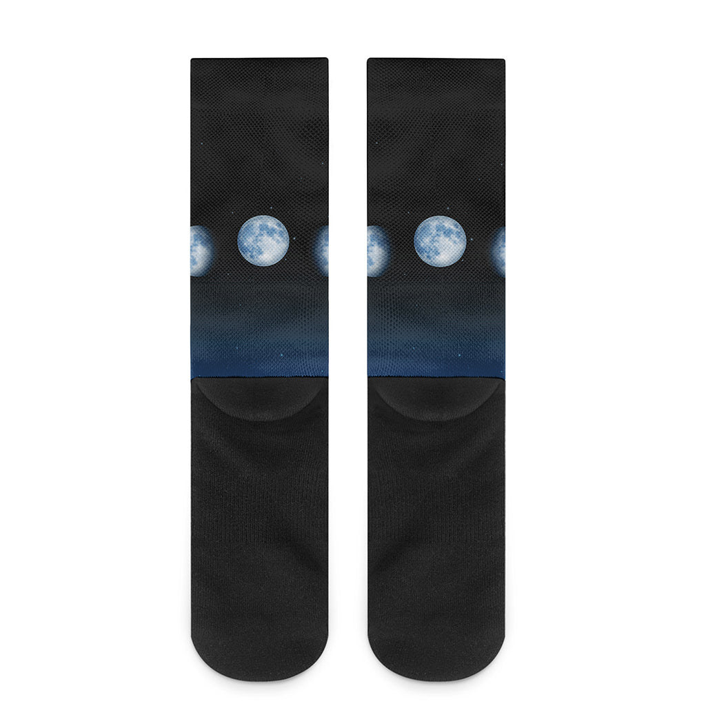 Night Sky And Moon Phase Print Crew Socks