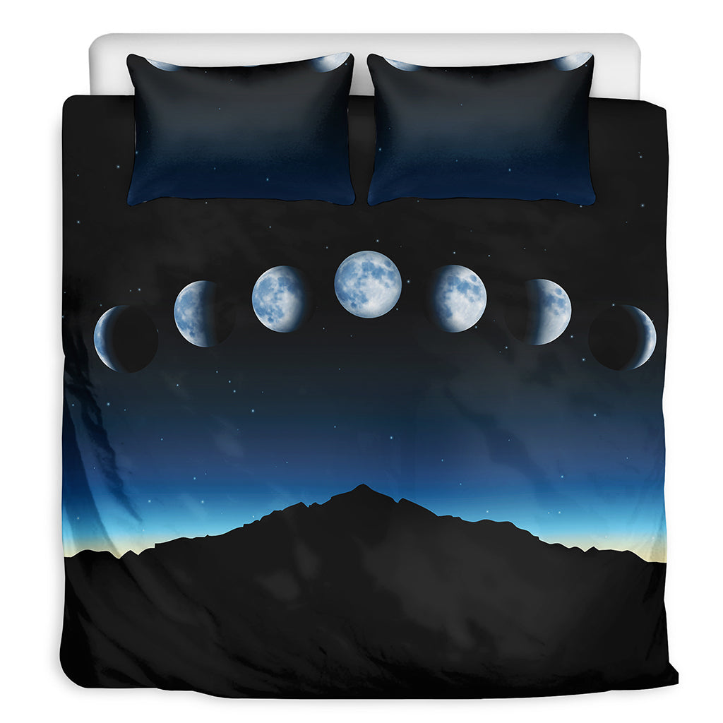 Night Sky And Moon Phase Print Duvet Cover Bedding Set