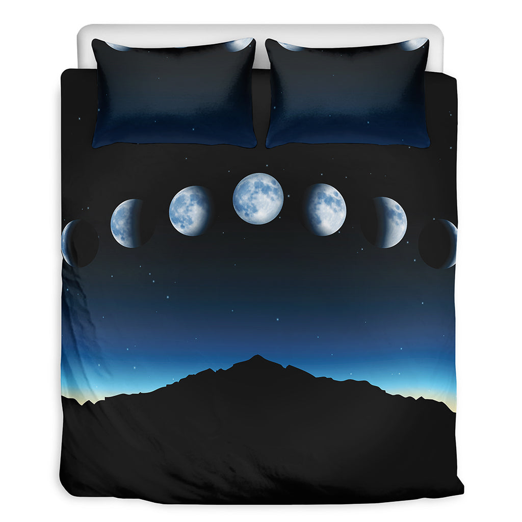 Night Sky And Moon Phase Print Duvet Cover Bedding Set