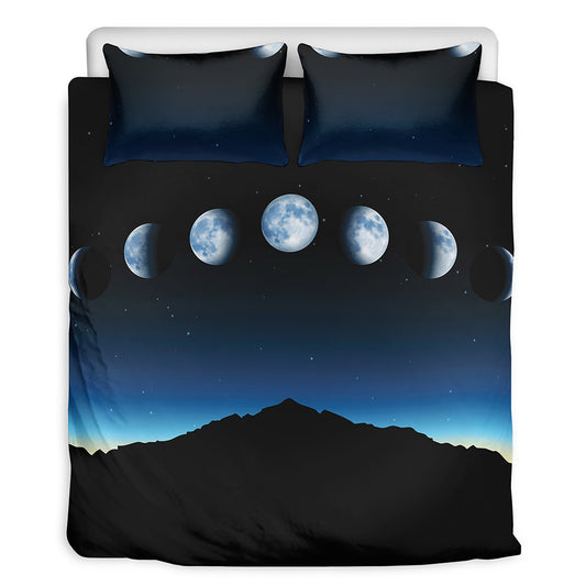 Night Sky And Moon Phase Print Duvet Cover Bedding Set