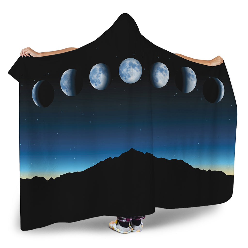 Night Sky And Moon Phase Print Hooded Blanket