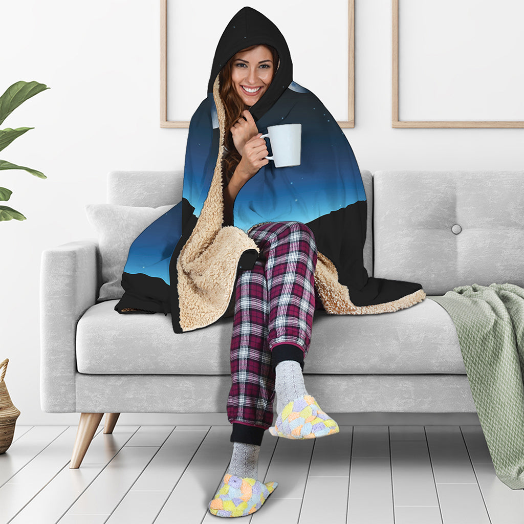 Night Sky And Moon Phase Print Hooded Blanket