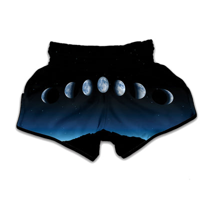 Night Sky And Moon Phase Print Muay Thai Boxing Shorts