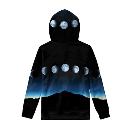 Night Sky And Moon Phase Print Pullover Hoodie